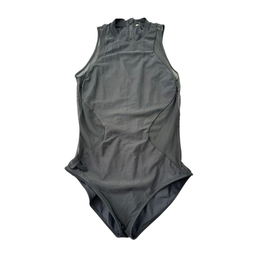 Lululemon Mesh Panel High Neck Swimsuit Black Back Zip Sleeveless Activewear
